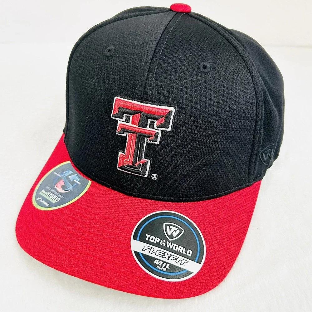 Top of the World Texas Tech Red‎ Raiders Victory Hat Cap Stretch Flex M/L Black